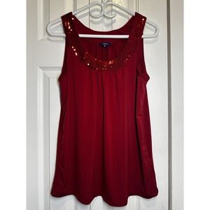 Reitmans Women's Ruby Red Sequin Scoop Neck Tank Top - Medium